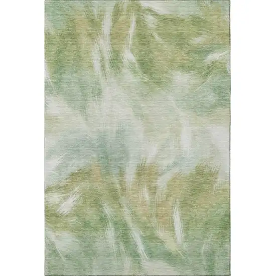 Green And Ivory Abstract Washable Area Rug With UV Protection Photo 3