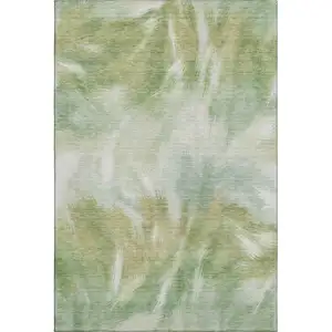 Photo of Green And Ivory Abstract Washable Area Rug With UV Protection