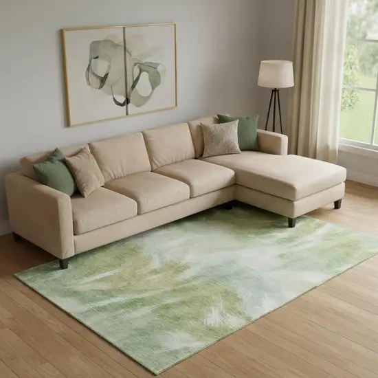 Green And Ivory Abstract Washable Area Rug With UV Protection Photo 2