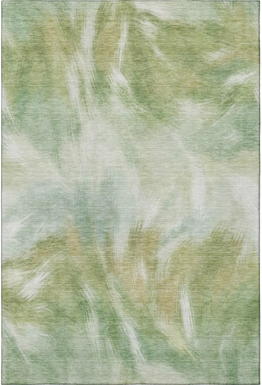 Green And Ivory Abstract Washable Area Rug With UV Protection Photo 4