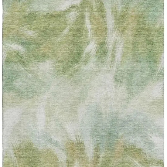 Green And Ivory Abstract Washable Area Rug With UV Protection Photo 4