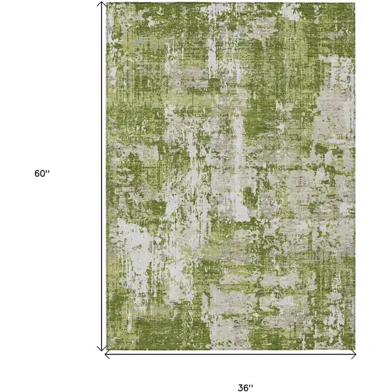 Green And Ivory Abstract Washable Indoor Outdoor Area Rug Photo 3