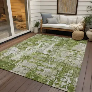 Photo of Green And Ivory Abstract Washable Indoor Outdoor Area Rug