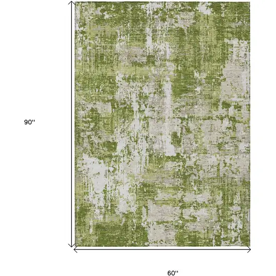 Green And Ivory Abstract Washable Indoor Outdoor Area Rug Photo 3