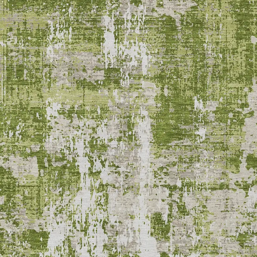 Green And Ivory Abstract Washable Indoor Outdoor Area Rug Photo 5