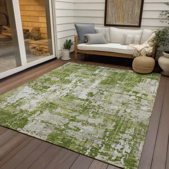 Green And Ivory Abstract Washable Indoor Outdoor Area Rug Photo 7