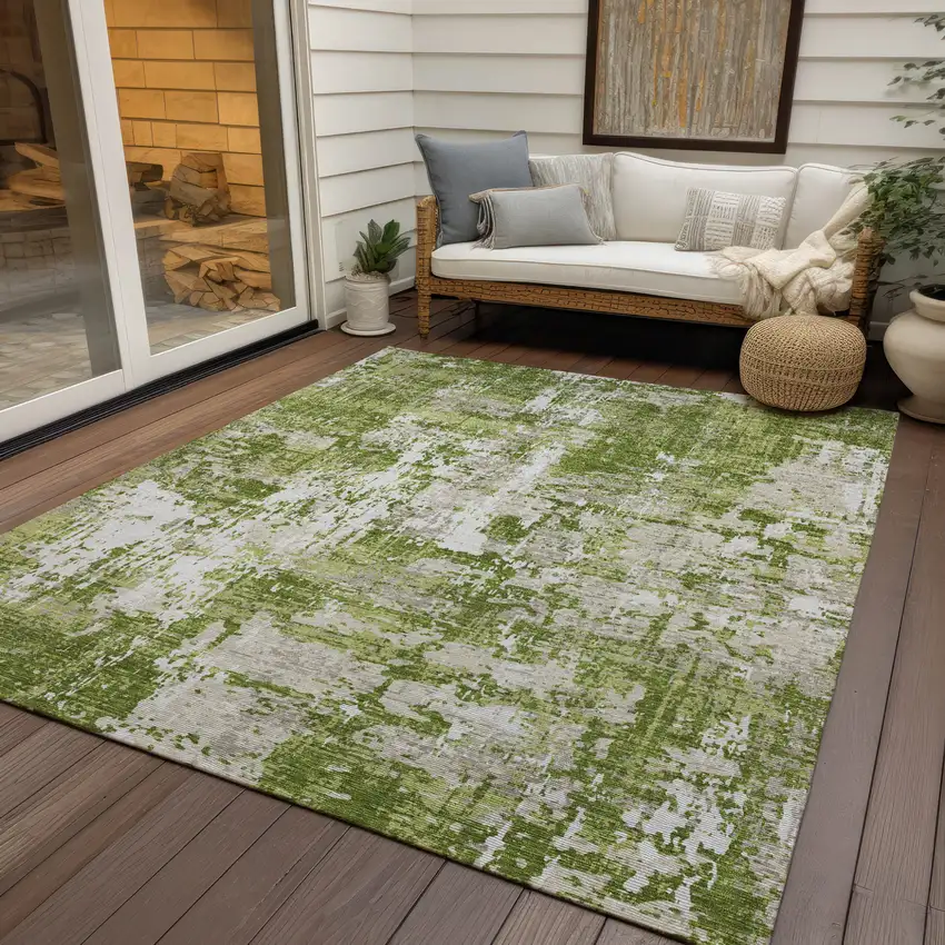 Green And Ivory Abstract Washable Indoor Outdoor Area Rug Photo 7
