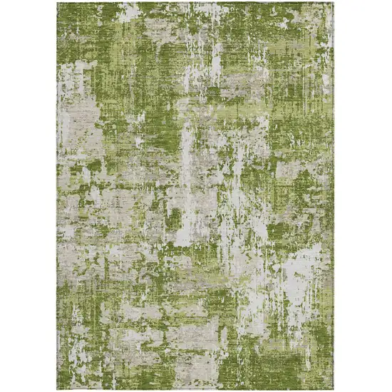 Green And Ivory Abstract Washable Indoor Outdoor Area Rug Photo 6