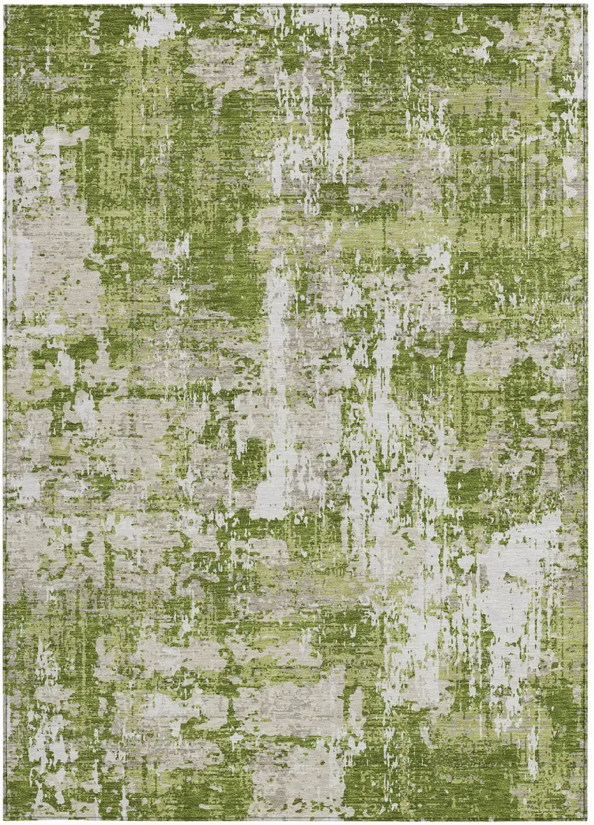 Green And Ivory Abstract Washable Indoor Outdoor Area Rug Photo 6