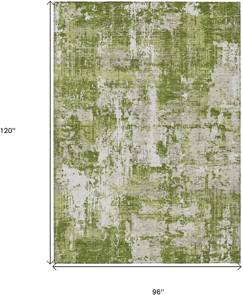 Green And Ivory Abstract Washable Indoor Outdoor Area Rug Photo 3