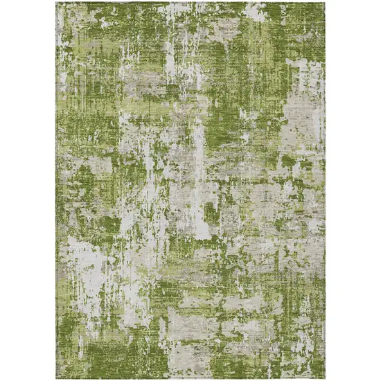 Green And Ivory Abstract Washable Indoor Outdoor Area Rug Photo 2
