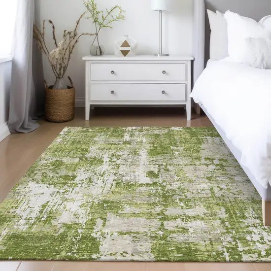 Green And Ivory Abstract Washable Indoor Outdoor Area Rug Photo 9
