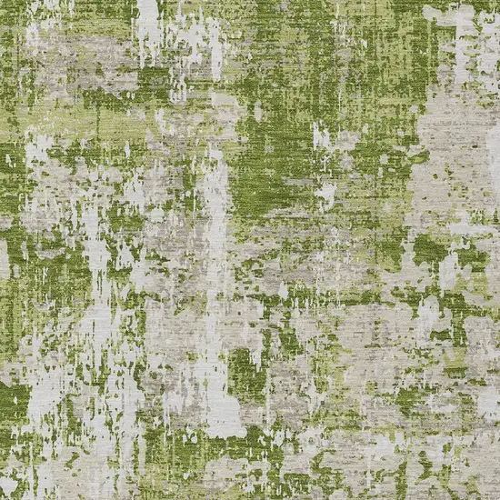 Green And Ivory Abstract Washable Indoor Outdoor Area Rug Photo 5