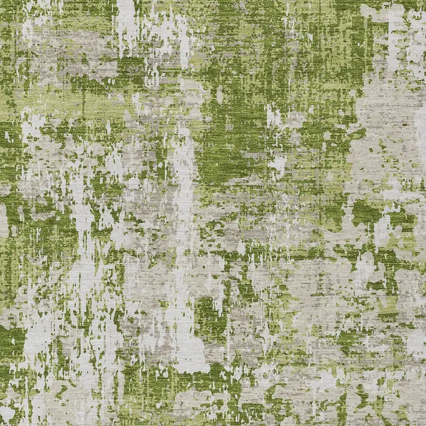 Green And Ivory Abstract Washable Indoor Outdoor Area Rug Photo 5