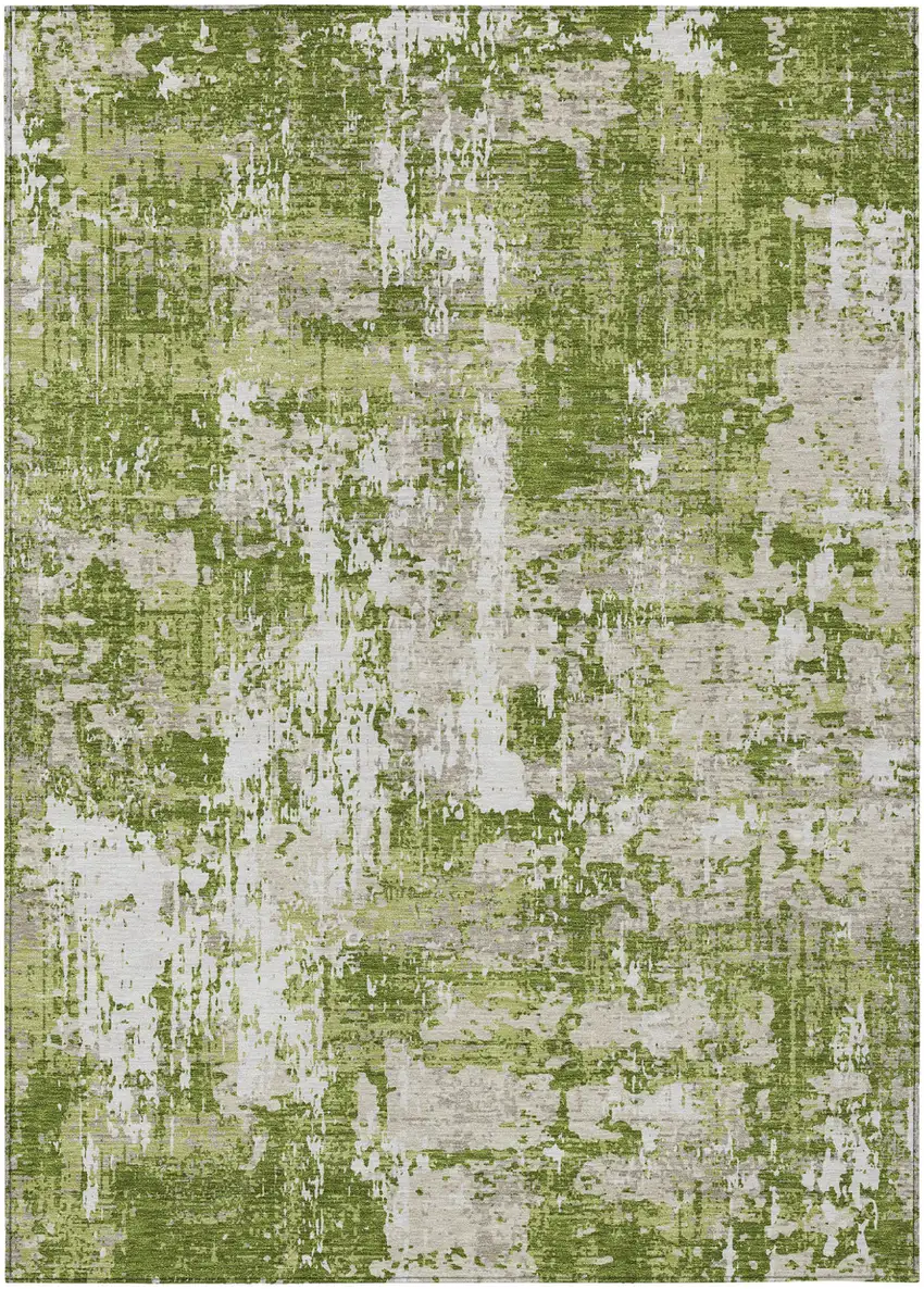 Green And Ivory Abstract Washable Indoor Outdoor Area Rug Photo 2