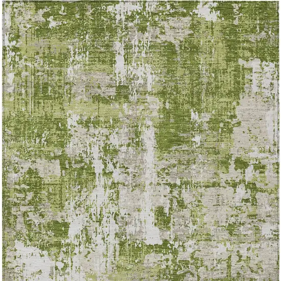 Green And Ivory Abstract Washable Indoor Outdoor Area Rug Photo 6