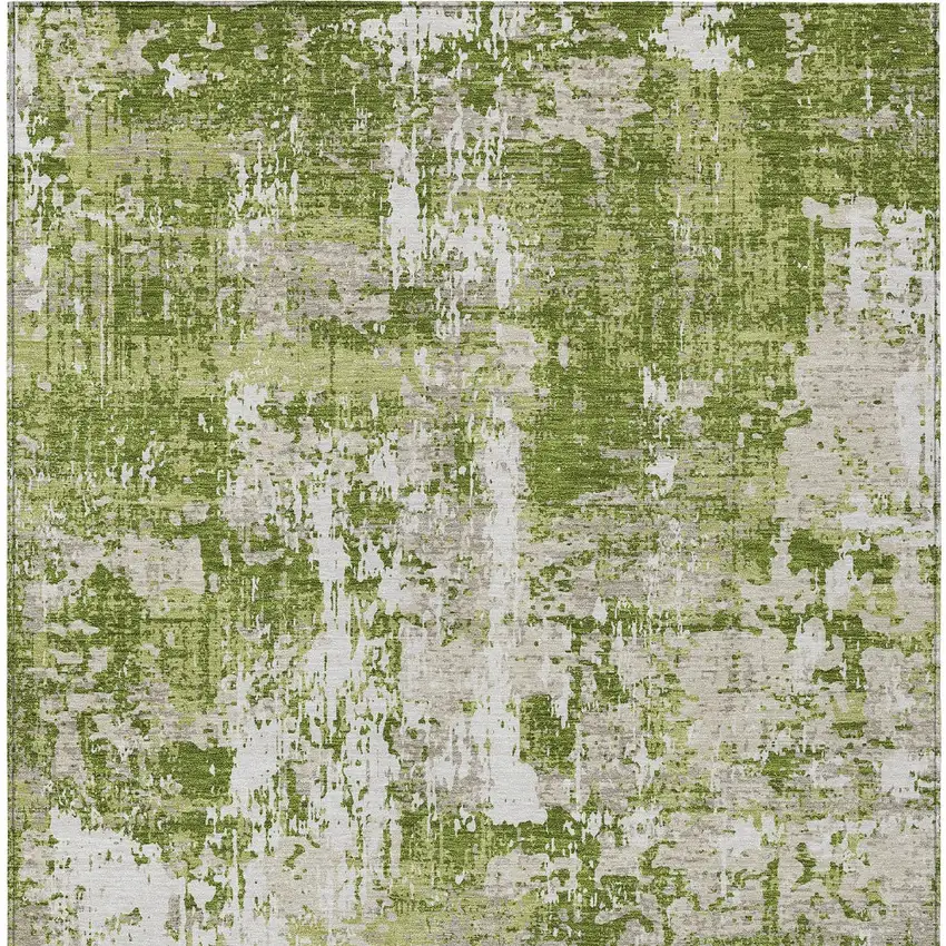 Green And Ivory Abstract Washable Indoor Outdoor Area Rug Photo 6