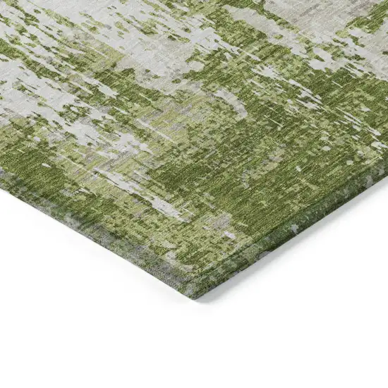 Green And Ivory Abstract Washable Indoor Outdoor Area Rug Photo 4