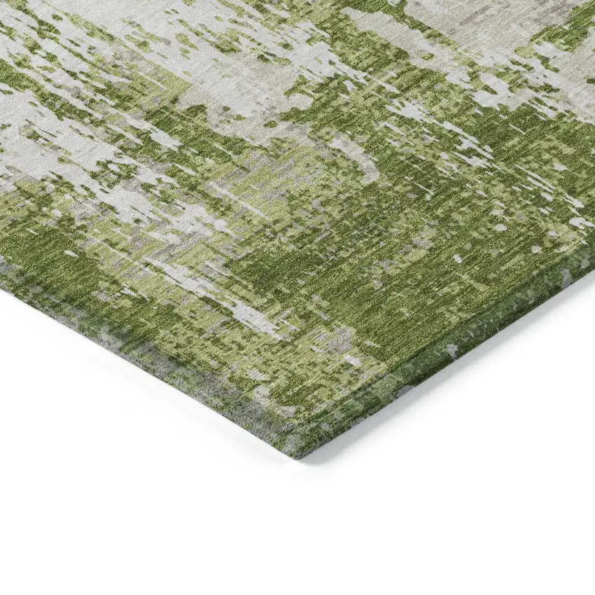 Green And Ivory Abstract Washable Indoor Outdoor Area Rug Photo 4