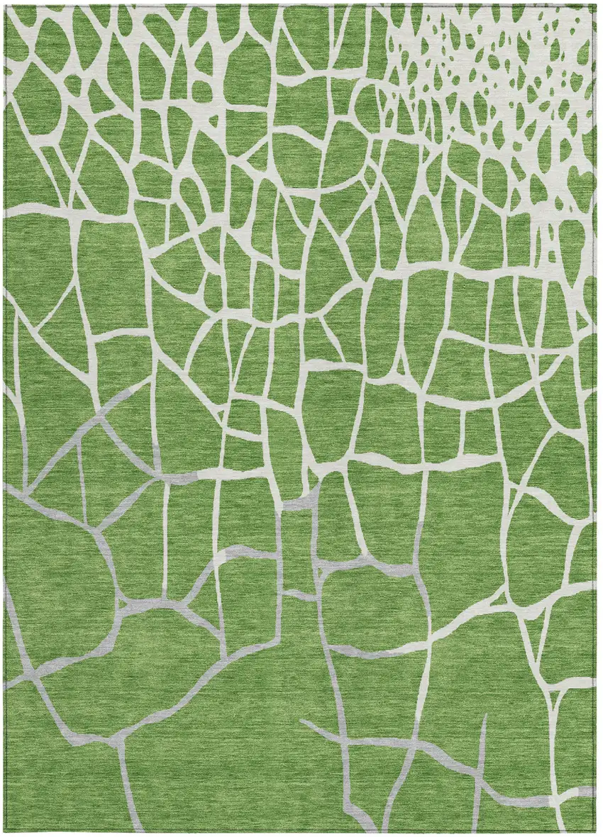 Green And Ivory Abstract Washable Indoor Outdoor Area Rug Photo 6