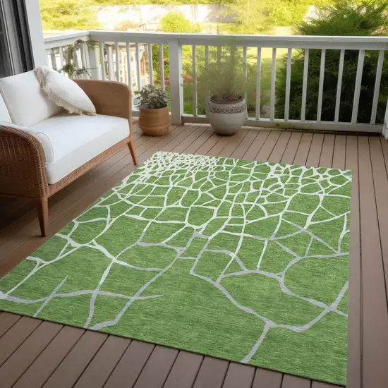 Green And Ivory Abstract Washable Indoor Outdoor Area Rug Photo 7