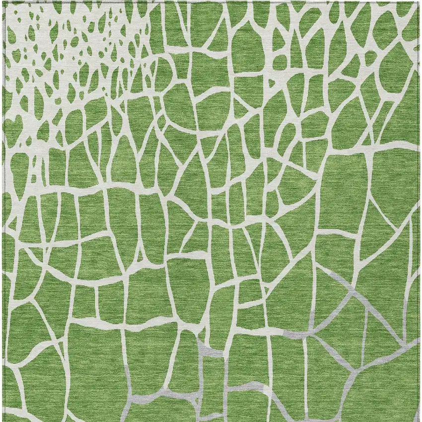 Green And Ivory Abstract Washable Indoor Outdoor Area Rug Photo 5