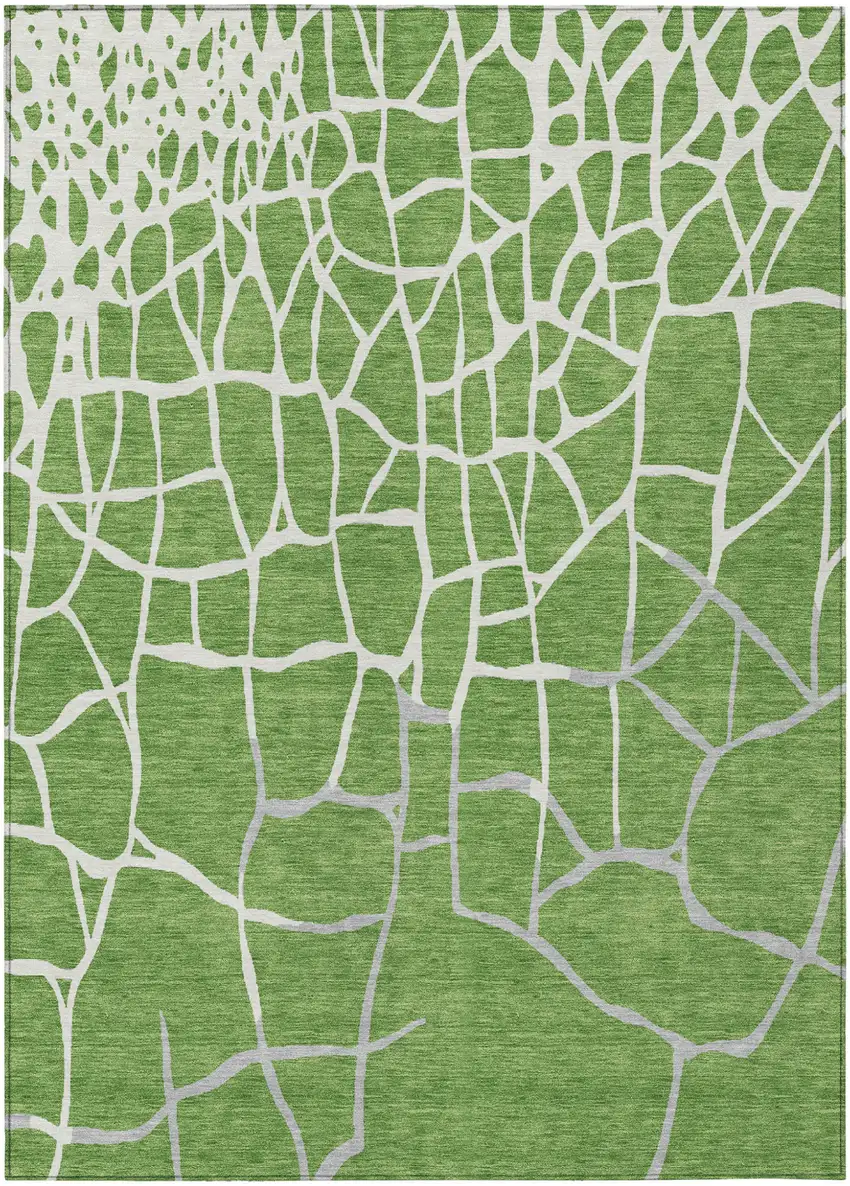 Green And Ivory Abstract Washable Indoor Outdoor Area Rug Photo 2