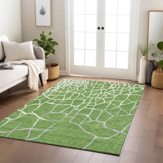 Green And Ivory Abstract Washable Indoor Outdoor Area Rug Photo 9