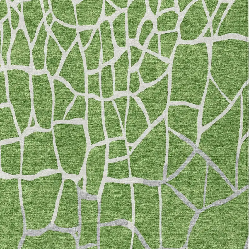 Green And Ivory Abstract Washable Indoor Outdoor Area Rug Photo 5