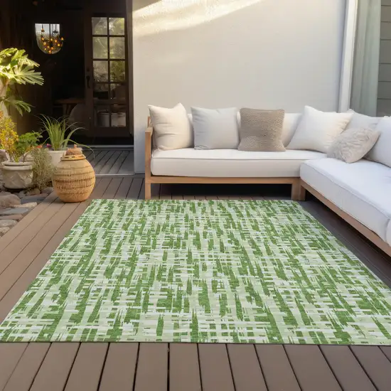 Green And Ivory Abstract Washable Indoor Outdoor Area Rug Photo 9