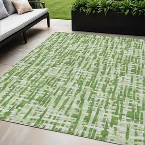 Photo of Green And Ivory Abstract Washable Indoor Outdoor Area Rug