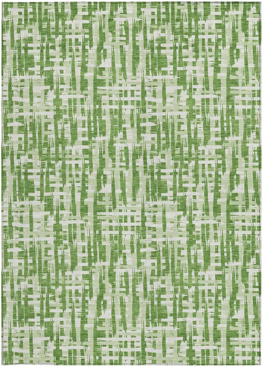 Green And Ivory Abstract Washable Indoor Outdoor Area Rug Photo 6