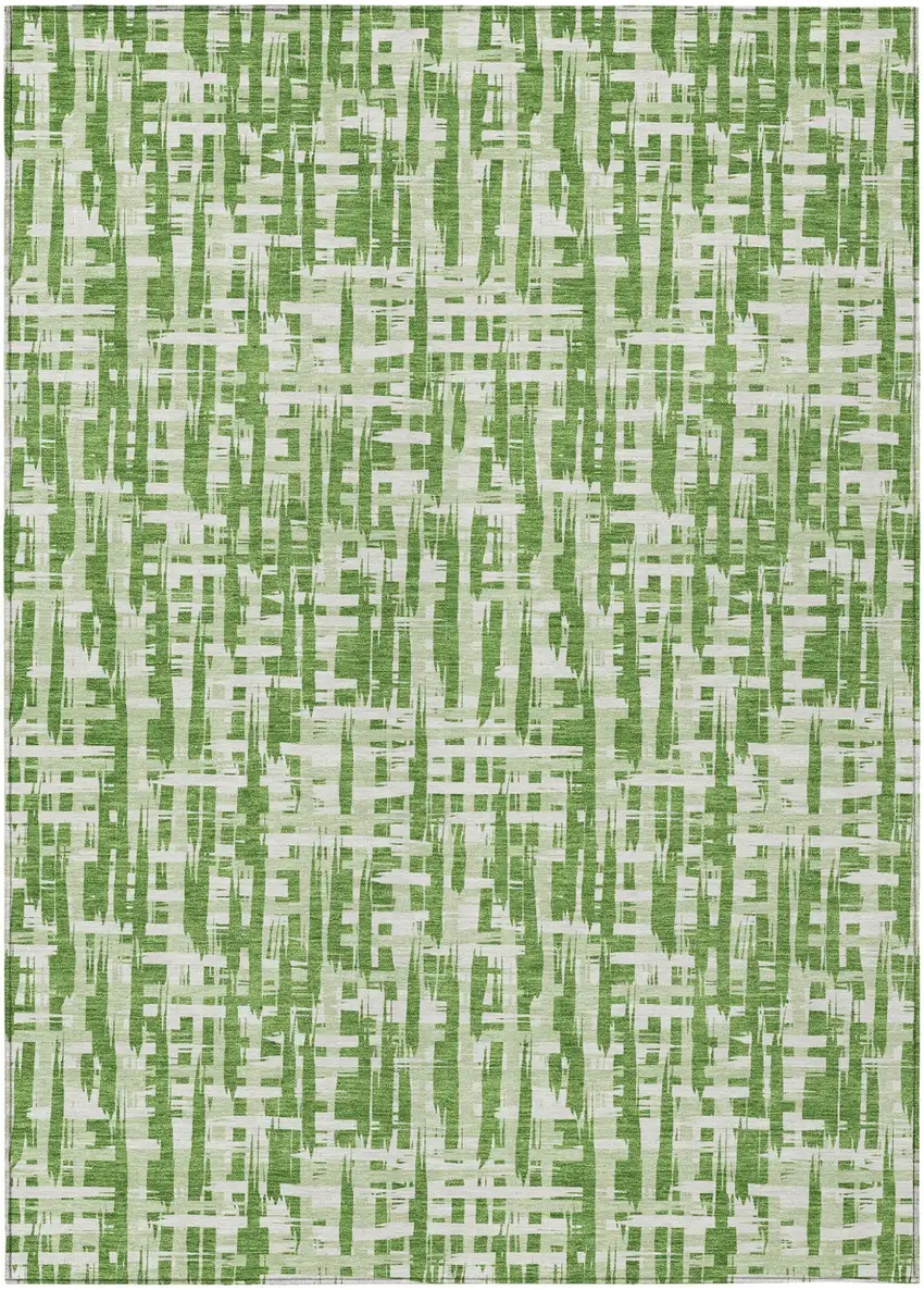 Green And Ivory Abstract Washable Indoor Outdoor Area Rug Photo 2