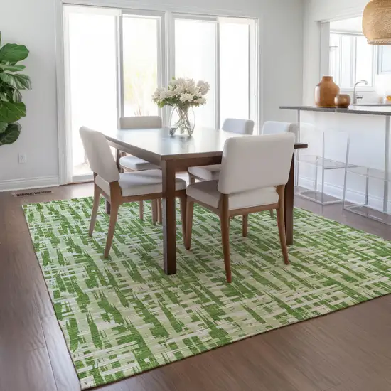 Green And Ivory Abstract Washable Indoor Outdoor Area Rug Photo 9