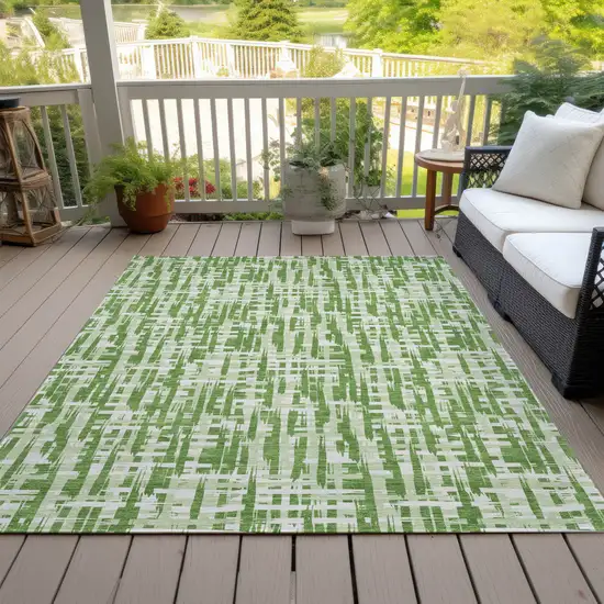 Green And Ivory Abstract Washable Indoor Outdoor Area Rug Photo 7