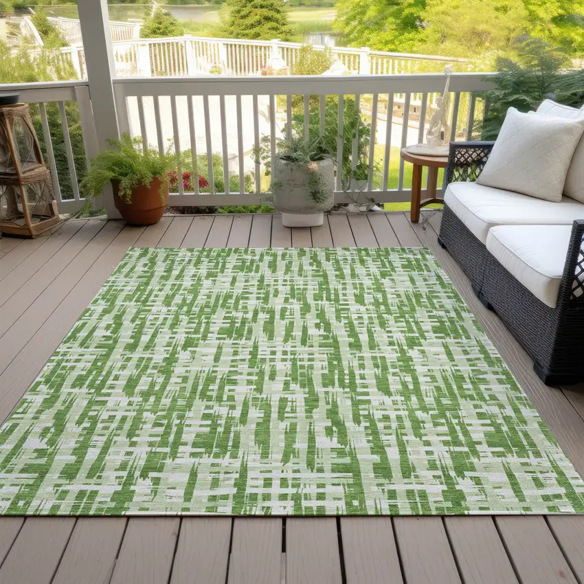 Green And Ivory Abstract Washable Indoor Outdoor Area Rug Photo 7