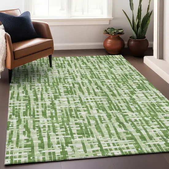 Green And Ivory Abstract Washable Indoor Outdoor Area Rug Photo 8