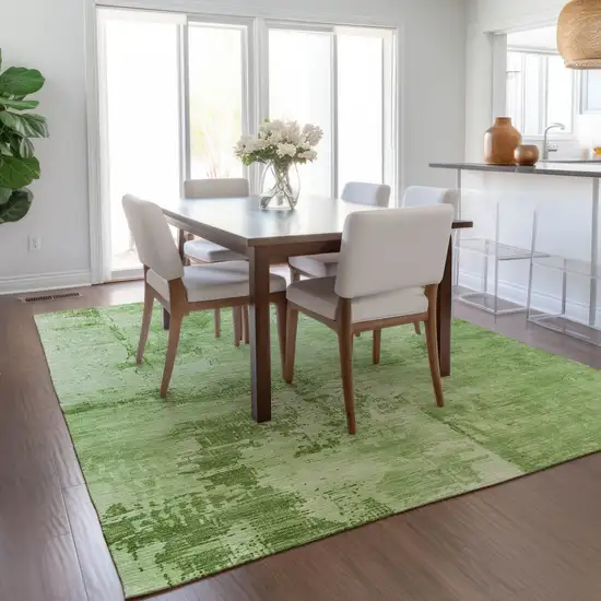 Green And Ivory Abstract Washable Indoor Outdoor Area Rug Photo 9