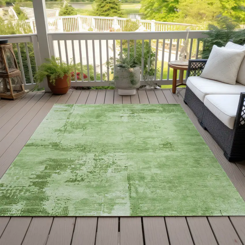 Green And Ivory Abstract Washable Indoor Outdoor Area Rug Photo 7