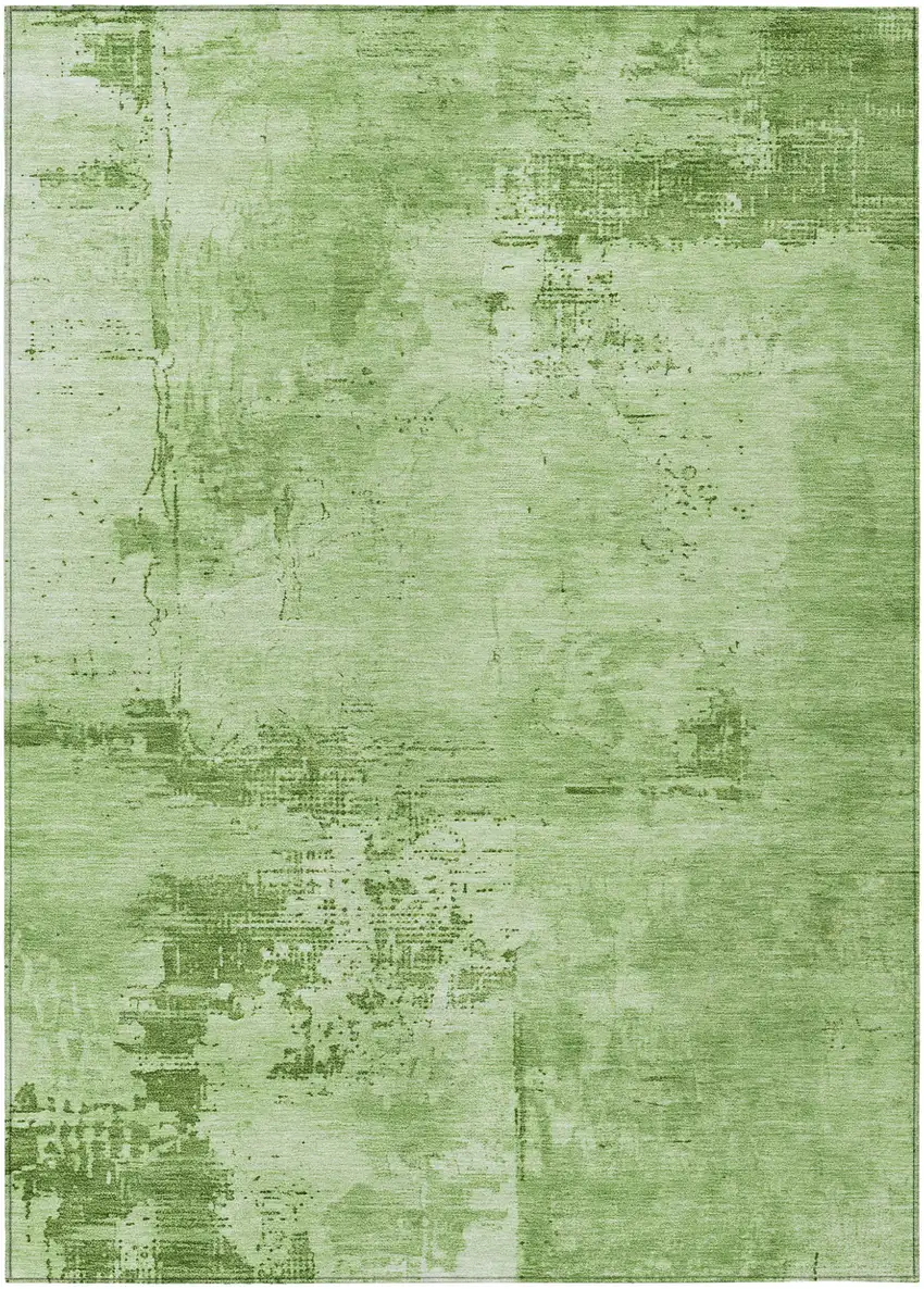Green And Ivory Abstract Washable Indoor Outdoor Area Rug Photo 2