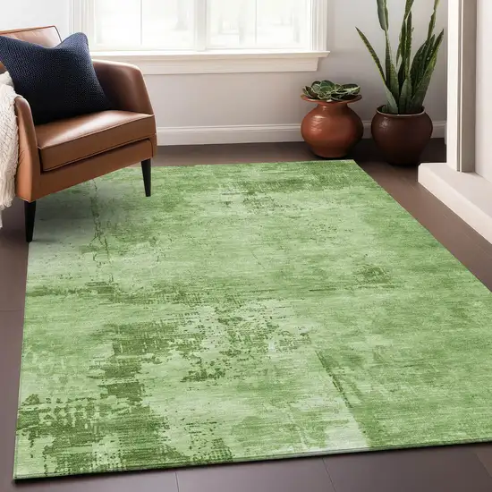 Green And Ivory Abstract Washable Indoor Outdoor Area Rug Photo 8