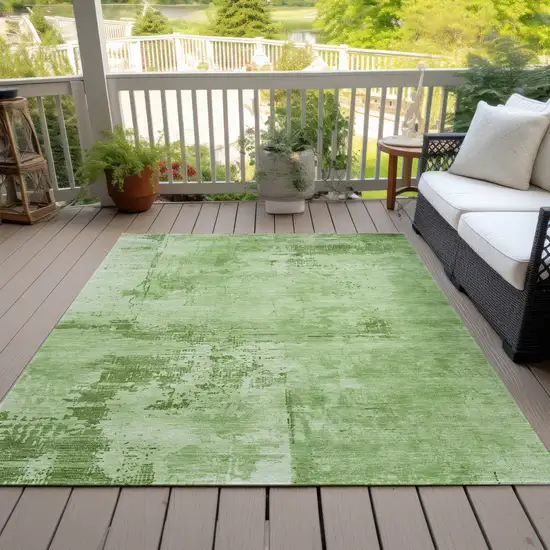 Green And Ivory Abstract Washable Indoor Outdoor Area Rug Photo 7