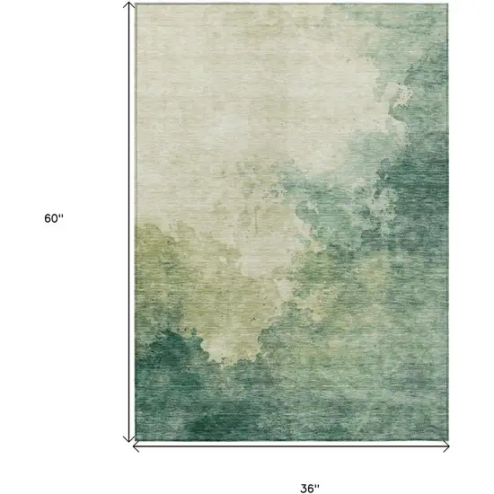 Green And Ivory Abstract Washable Indoor Outdoor Area Rug Photo 7