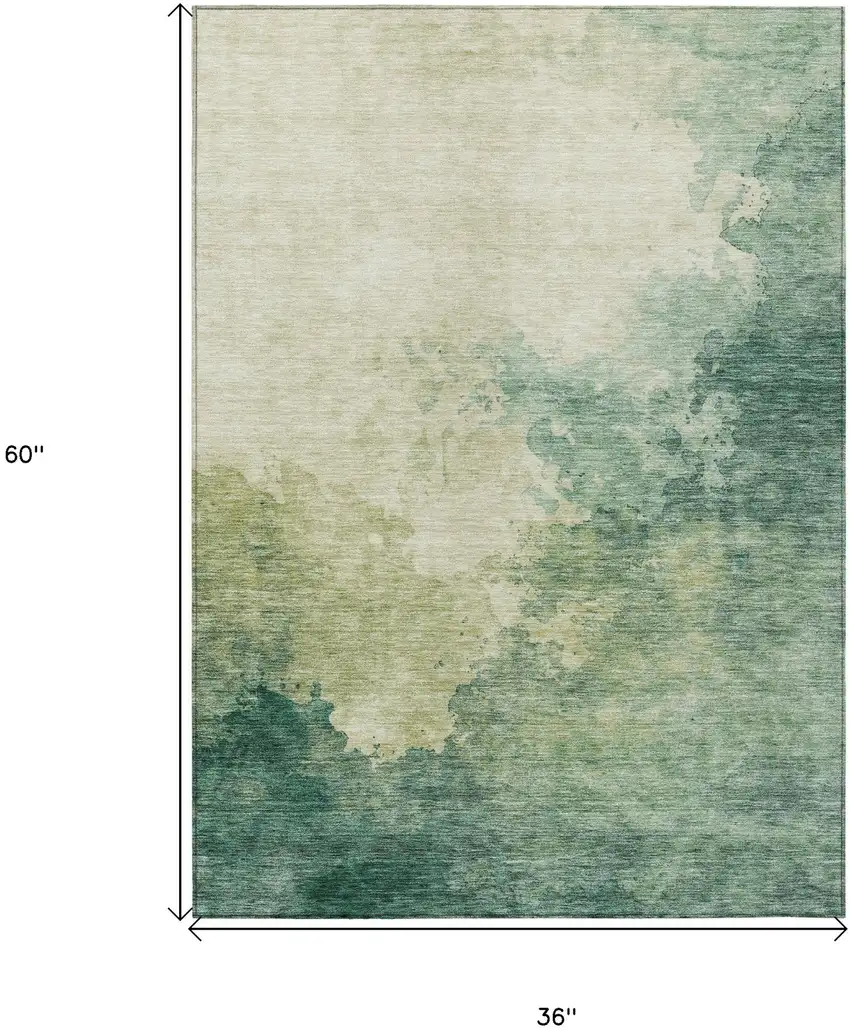 Green And Ivory Abstract Washable Indoor Outdoor Area Rug Photo 7