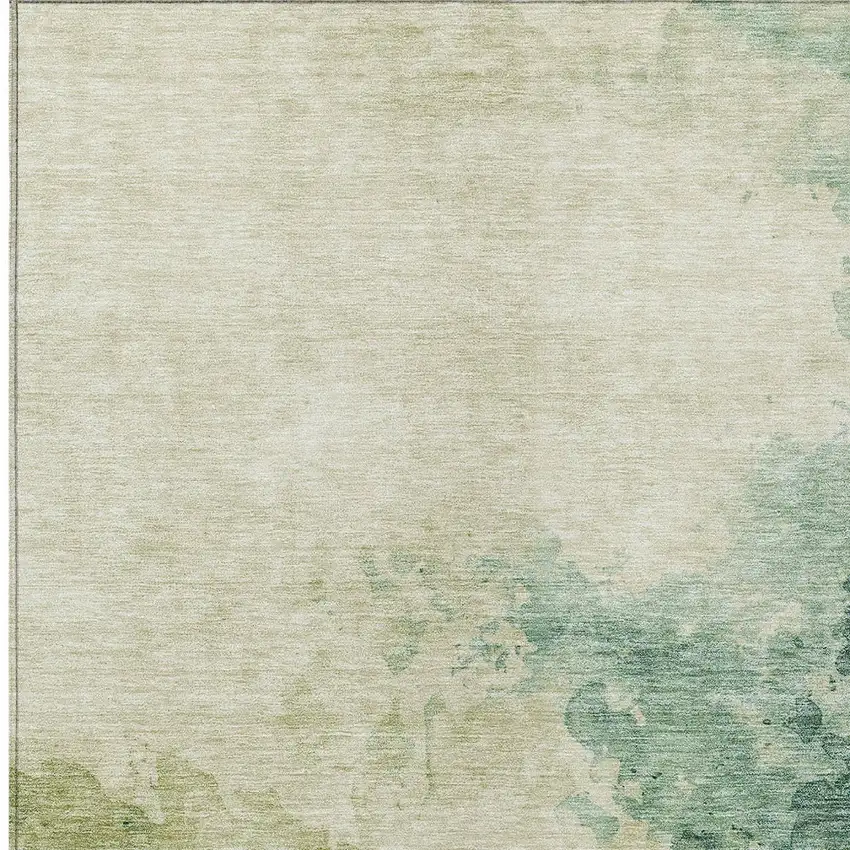 Green And Ivory Abstract Washable Indoor Outdoor Area Rug Photo 5