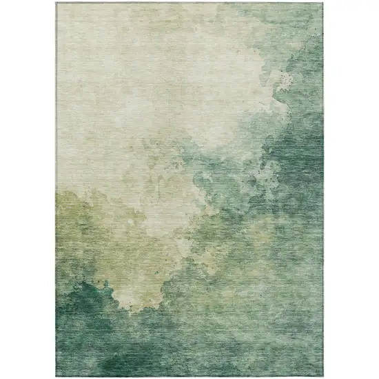 Green And Ivory Abstract Washable Indoor Outdoor Area Rug Photo 2