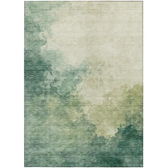 Green And Ivory Abstract Washable Indoor Outdoor Area Rug Photo 6