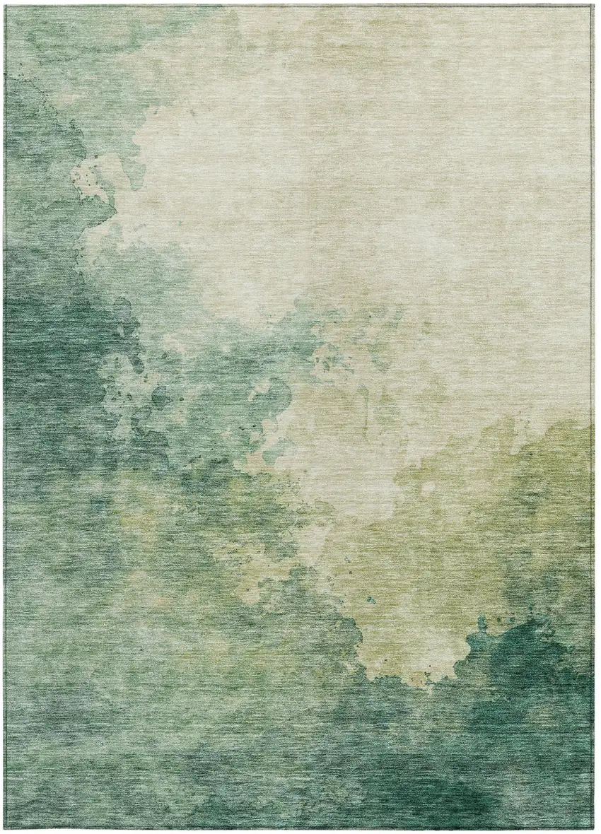 Green And Ivory Abstract Washable Indoor Outdoor Area Rug Photo 6