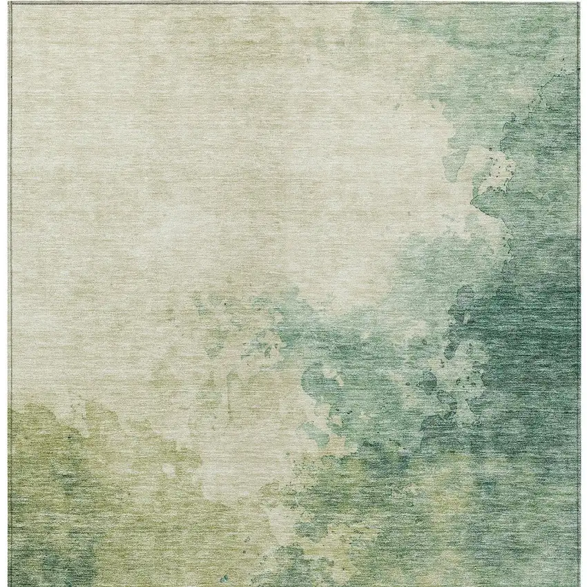 Green And Ivory Abstract Washable Indoor Outdoor Area Rug Photo 5