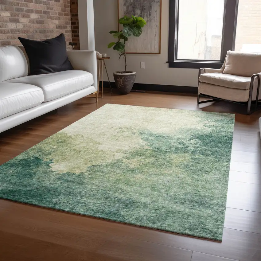 Green And Ivory Abstract Washable Indoor Outdoor Area Rug Photo 8